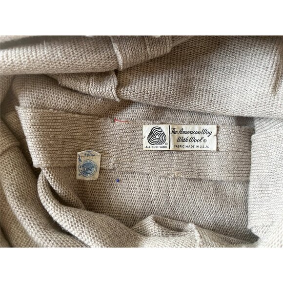 Vtg 60 70s Chuck Howard Taupe Oatmeal Beige Wool Button Down Sweater Dress S M - Picture 6 of 9